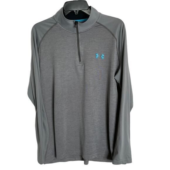 Under Armour Loose Fit Heat Gear Gray Blue Front Zipper Men's Large - Picture 1 of 9
